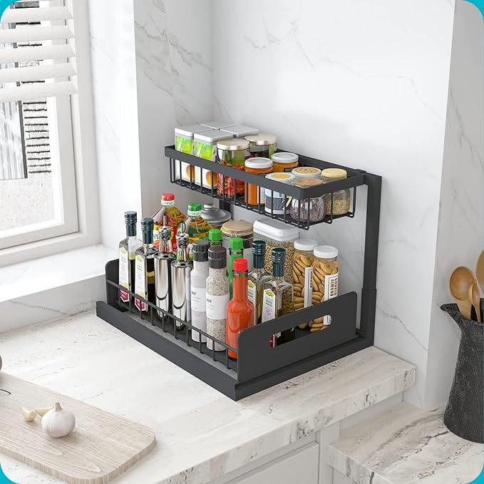 REALINN Under Sink Organizer, Pull Out Cabinet Storage 2 Tier Slide Out Sink Shelf, Kitchen Organizers and Storage, Black, 1 Pack - ModernBath
