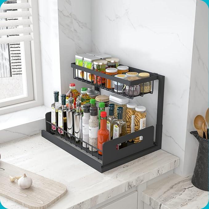 REALINN Under Sink Organizer, Pull Out Cabinet Organizer Slide Out Sink Shelf Cabinet Storage Shelves, Storages for Kitchen Bathroom, Black, 2 Pack - ModernBath