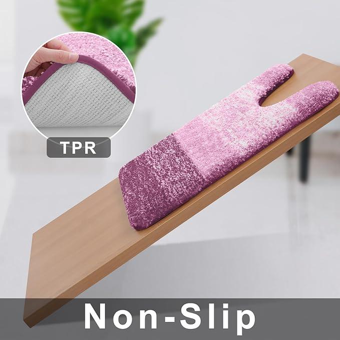 OLANLY Luxury Toilet Rugs U-Shaped 24x24, Extra Soft and Absorbent Microfiber Bathroom Rugs, Non-Slip Plush Shaggy Bath Mat, Machine Wash Dry, Contour Bathroom Mats for Toilet Base, Pinkish-Purple - ModernBath