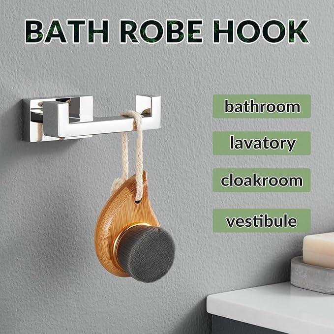 APLusee Square Double Towel Hook, 304 Stainless Steel Dual Coat Holder, Modern Bathroom Kitchen Storage Hanger Wall Mounted, Polished Chrome - ModernBath