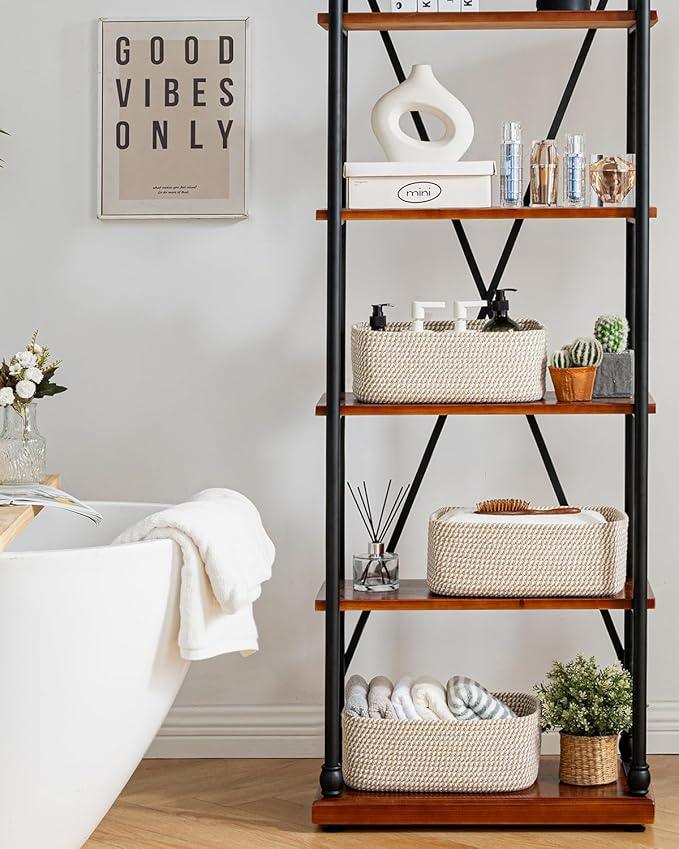 Small Woven Basket, 13.5 x 9.5 x 5 Inches, Storage Basket for Organizing, Cute Small Rope Shelf Closet Cube Storage Bins Baskets for Shelves, Dog Toy Gift Baskets Empty, 3 Pack Brown - ModernBath