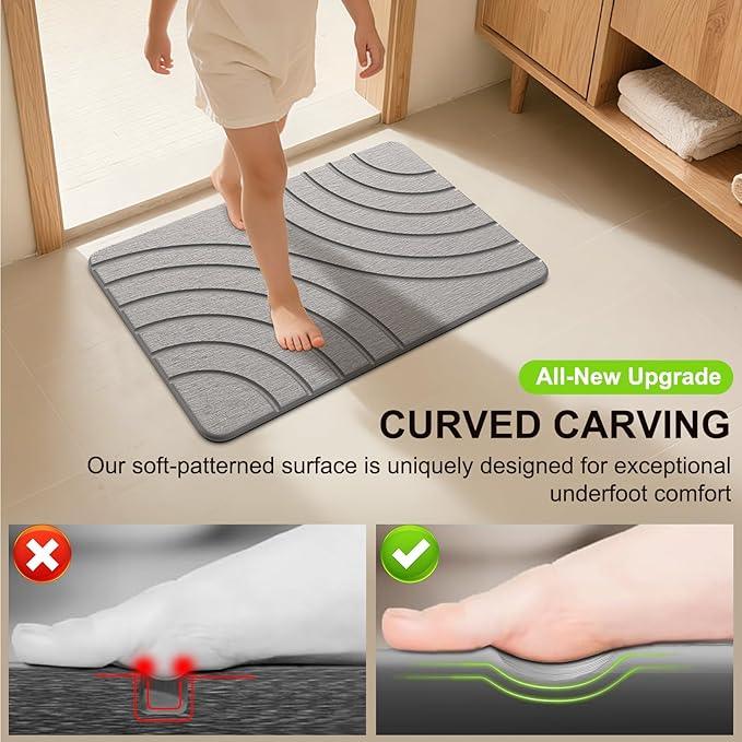 Cenepor Stone Bath Mat Diatomaceous Earth: Non-Slip Super Absorbent Shower Mat Quick Drying Bathroom Mat, Easy to Clean & Odorless Diatomite Bathmats for Bathroom Floor, Grey - ModernBath