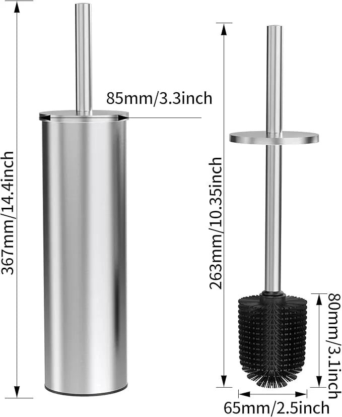 WZKALY Toilet Brush and Holder Set, 2 Pack Stainless Steel Toilet Bowl Brush with Lid, Rust Proof Toilet Cleaner Brush with Caddy, Durable Bristles, Splash Proof, Ideal for Bathroom (Brushed Nickel) - ModernBath
