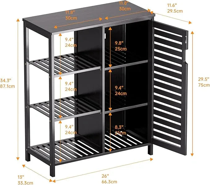 HITNET Black Bathroom Cabinet, Freestanding Storage Cabinet Bamboo Kitchen Floor Cupboard with Door and Shelf, Space Saving Side Storage Organizer for Living Room Bedroom Home Office - ModernBath