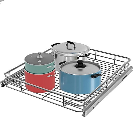 Pull Out Cabinet Organizer (22" W x 21" D), Slide Out Shelves for Kitchen Cabinets, Pull Out Drawers Heavy-Duty Metal Rolling Shelf, Chrome Finish - ModernBath