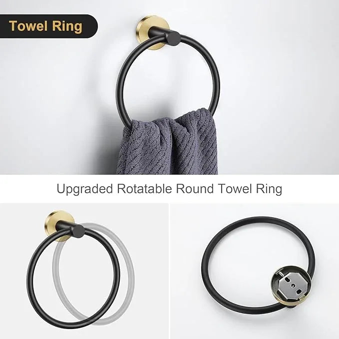 Lairuier 5 Pieces Black Gold Bathroom Accessories Set, 23.6 Inch Bath Towel Bar Set, SUS304 Stainless Steel Bathroom Hardware Set Round Toilet Paper Holder Set Wall Mounted - ModernBath