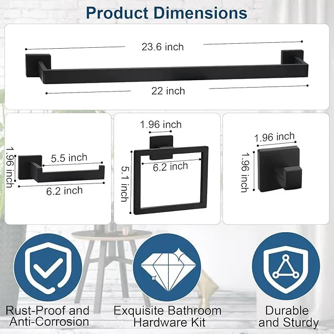 15 Pieces Bathroom Hardware Set, Matte Black Bathroom Accessories Set, Towel Racks for Bathroom, 23.6 Inch Bath Towel Bar Set Stainless Steel, Toilet Paper Holder Wall Mounted, Towel Ring, Towel Hook - ModernBath