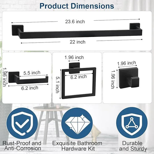 15 Pieces Bathroom Hardware Set, Matte Black Bathroom Accessories Set, Towel Racks for Bathroom, 23.6 Inch Bath Towel Bar Set Stainless Steel, Toilet Paper Holder Wall Mounted, Towel Ring, Towel Hook - ModernBath