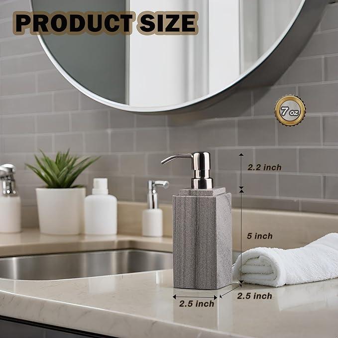 Hand Liquid&Lotion Soap Dispenser Pump Bottle Natural Marble for Kitchen Bathroom Countertop Laundry Room Holds Dish Soap Shampoo Laundry Liquid Shower Gel (Grey Sand) - ModernBath