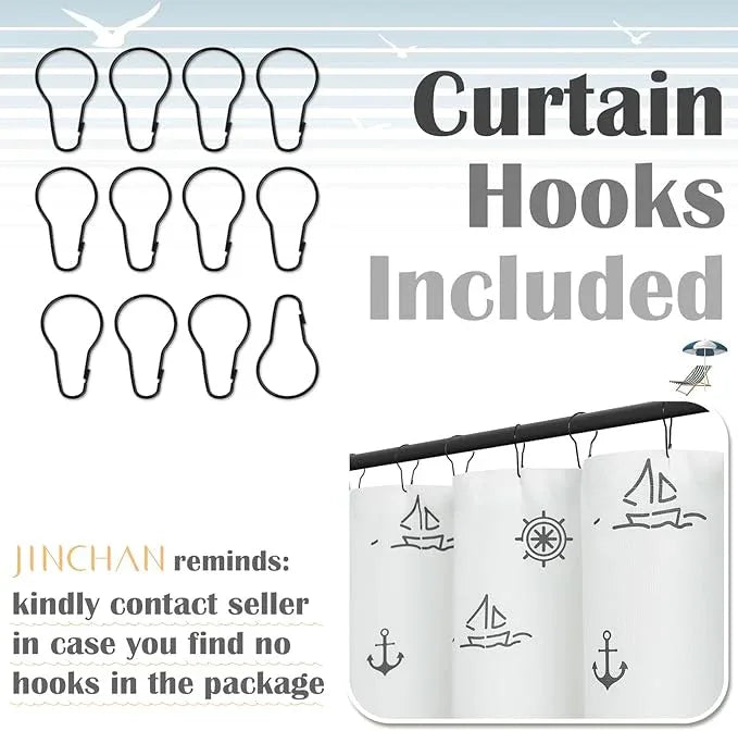 jinchan Black and White Nautical Shower Curtain Kids Cartoon Printed Waterproof Fabric Shower Curtains for Bathroom Ocean Sailboat Simple in Bath with 12 Hooks 70x72 Inches - ModernBath