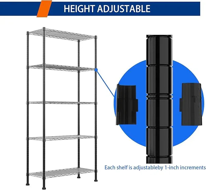 REGILLER 5-Wire Shelving Metal Storage Rack Adjustable Shelves,Standing Storage Shelf Units for Laundry Bathroom Kitchen Pantry Closet(Black,14.1" D x 30" W x 79" H) - ModernBath