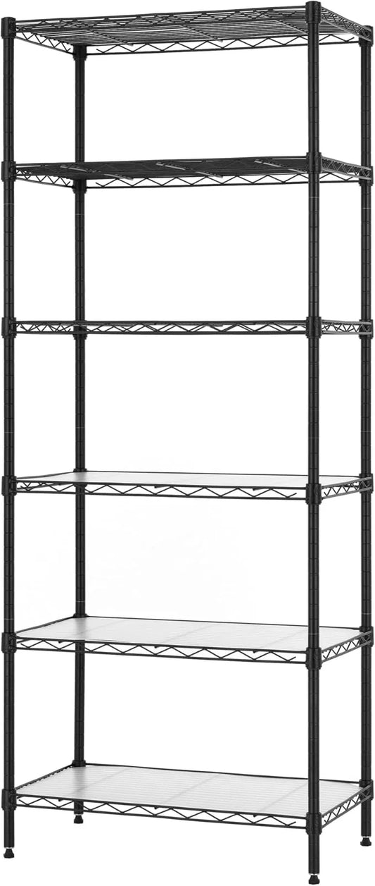 Finnhomy 6-Tier Wire Shelving Unit - Adjustable Steel Wire Rack with 6 Shelves, PE Mat and Stable Leveling Feet, NSF Certified, Black - ModernBath