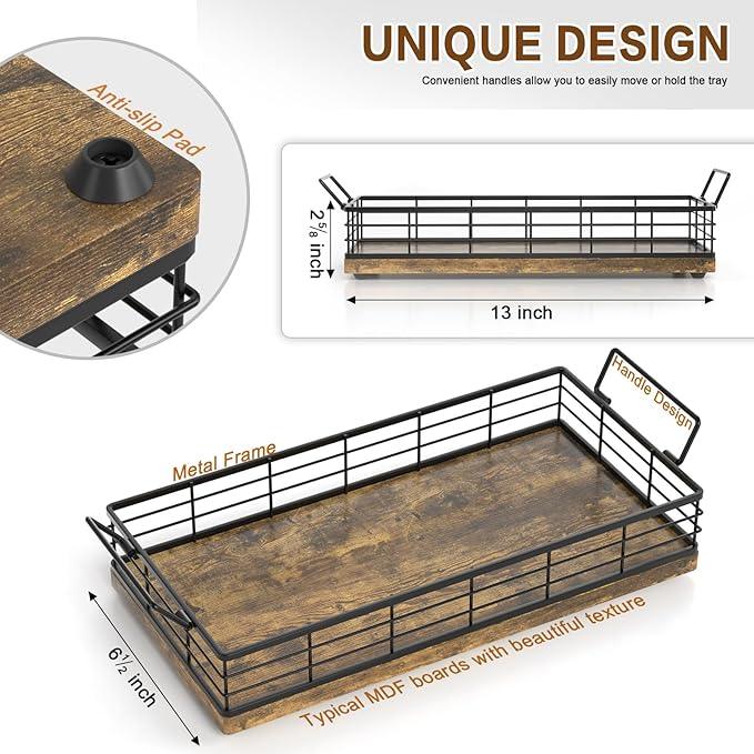 JNFUZ Toilet Paper Basket, 13 Inch Farmhouse Bathroom Basket MDF and Iron Tray Top of Storage Toiletries Organizer for Bathroom, Living Room and Kitchen (Rusty) - ModernBath