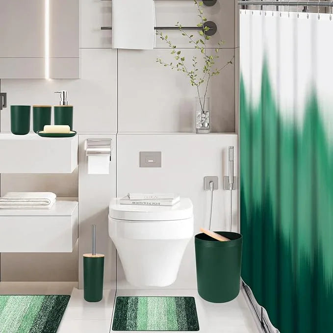 iMucci Bathroom Accessories Dark Green Bathroom Sets with Shower Curtain and Rug,Shower Curtain Set,Bath Rugs Home Decor - ModernBath