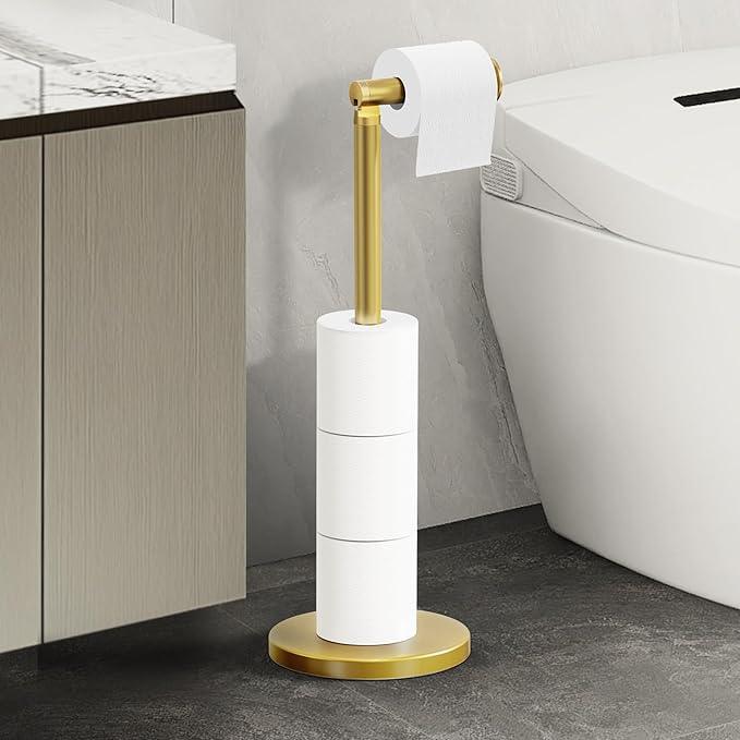 Cesun Toilet Paper Holder Stand Free Standing, Gold Toilet Paper Storage with Heavy Weighted Base, Bathroom Stainless Steel Toilet Paper Roll Holder, Non-Slip, Gold - ModernBath