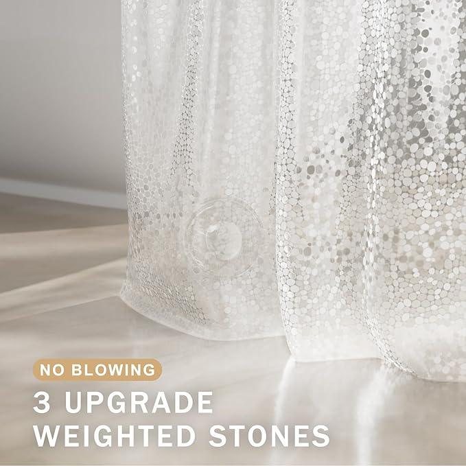 AmazerBath Heavy Duty Shower Curtain Liner, 100% EVA Clear Shower Curtain and Liner 2-in-1, 72x72 Luxury Plastic Weighted Bathroom Cobble Shower Liner, 12 Rustproof Grommets & 3 Heavyweight Stones - ModernBath