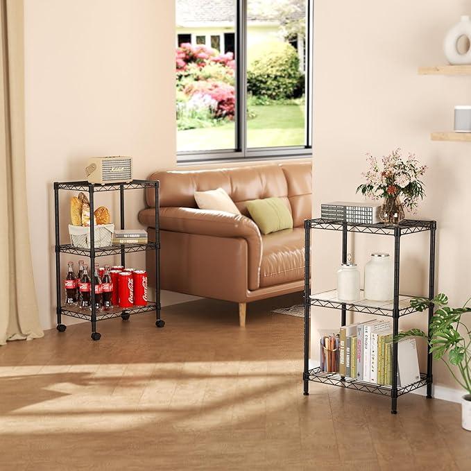 SINGAYE 3 Small Shelves Storage Shelf Wire Shelving Unit Metal Shelf Adjustable Organizers Storage Shelving with Wheels for Bathroom Laundry Room Kitchen Pantry11.5”D x 17.5”W x 30.5”H Black - ModernBath