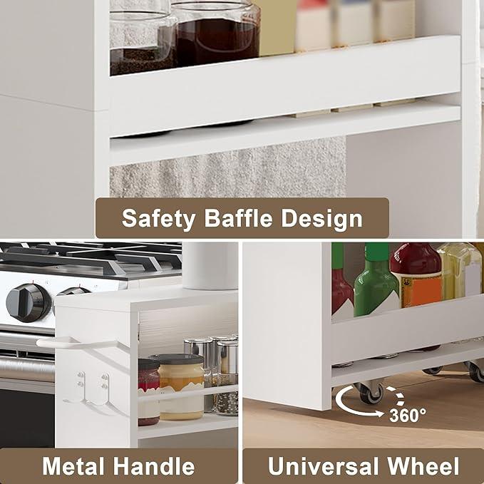 ChooChoo 4-Tier Slim Storage Cart with Handle, 5.51" W Rolling Utility Cart on Universal Wheels, Kitchen Cart Mobile Shelving Organization for Laundry Room, Bathroom & Narrow Places, White - ModernBath