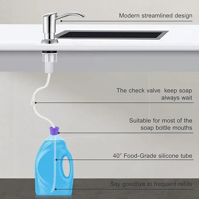 GAGALIFE Built in Counter Soap Dispenser for Kitchen Sink and Extension Tube Kit, Anti-Leakage Upgrade with 40" Tube No More Top Refill (Chrome) - ModernBath
