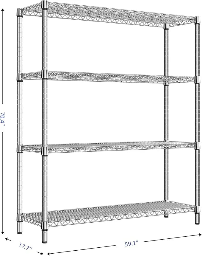 1760 LBs 4 Tier Storage Rack Metal Wire Shelving Unit, Storage Standing Shelf Organizer for Laundry Bathroom Kitchen Pantry Garage Utility Room, Chrome 17.7" D x 59.1" W x 70.4" H - ModernBath