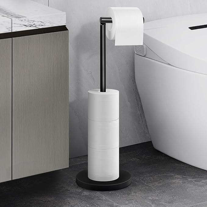 Cesun Toilet Paper Holder Stand Free Standing, Black Toilet Paper Storage with Heavy Weighted Base, Bathroom Stainless Steel Toilet Paper Roll Holder, Non-Slip, Matte Black - ModernBath