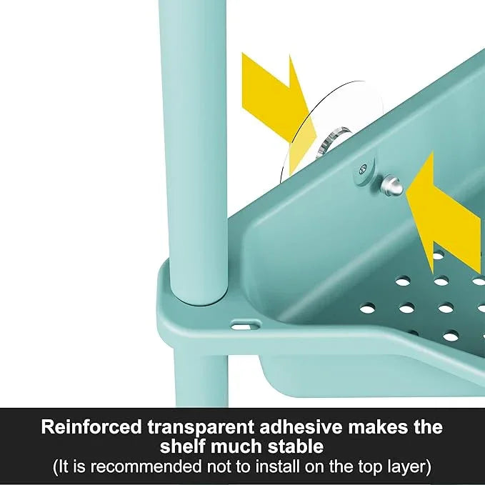 Orimade Rustproof 3 Tier Floor Standing Corner Shower Caddy Organizer, Plastic Metal Splicing Floor Corner Shelf Rack Stands for Bathroom, Blue - ModernBath