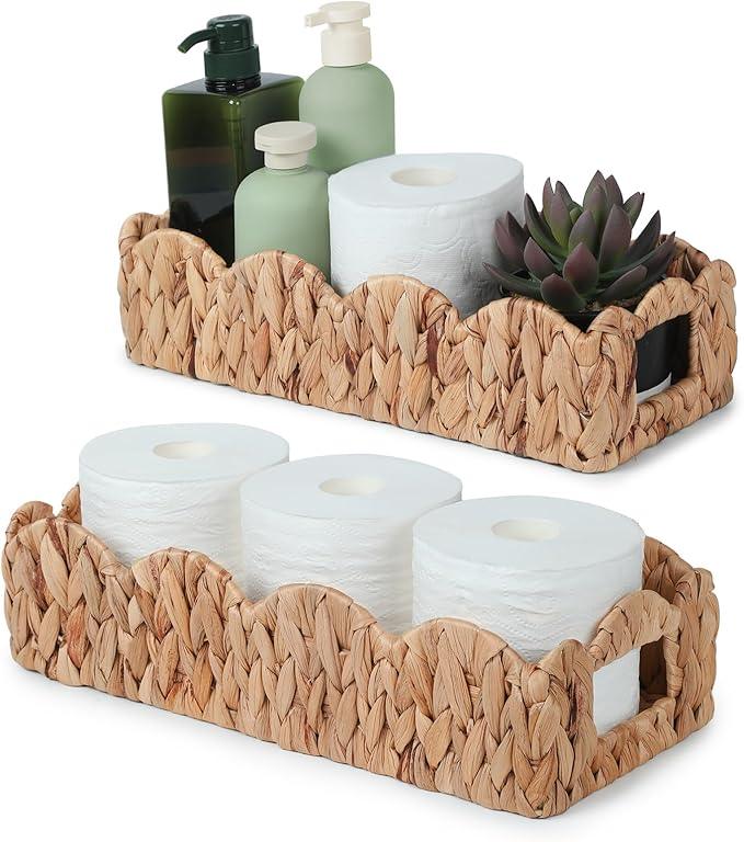 YANGQIHOME Toilet Paper Basket, Water Hyacinth Toilet Tank Basket for storage, Scalloped Baskets for Bathroom Decor, Bedroom Nursery Room Kitchen, 2 pack - ModernBath