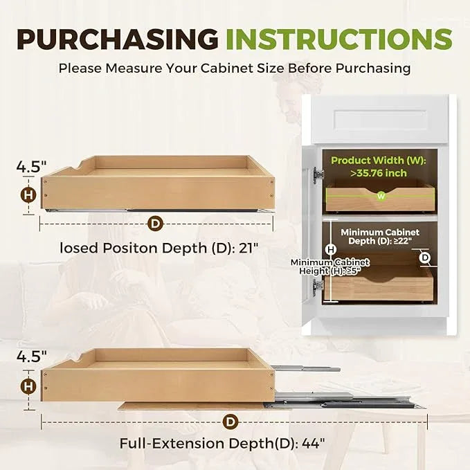 Pull Out Drawers for Cabinet Wood 33" W x 23" D x 4.5" H Slide Out Organizer and Storage Kitchen Cabinet Drawers Slide Out Shelves Pull Out Shelves in Kitchen Pantry Bathroom with Soft Close - ModernBath