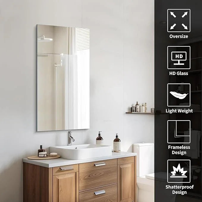 CILIBER Frameless Mirror, 20x40 Inch Bathroom Mirrors for Wall, Rectangle Bathroom Vanity Mirrors with Polished Edge, Hangs Horizontally or Vertically for Bathroom, Bedroom and Living Room - ModernBath