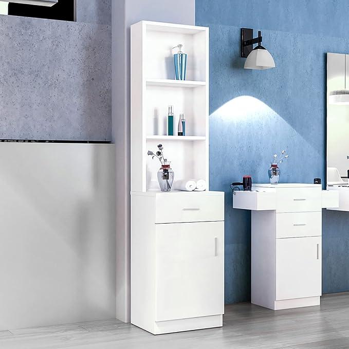 BNSPLY Tall Bathroom Cabinet, Narrow Slim Linen Cabinet with 3 Tier Open Shelves and Drawer, Free Standing Linen Tower for Bathroom, Living Room, Kitchen (White 13.4" W x 13" D x 70" H) - ModernBath