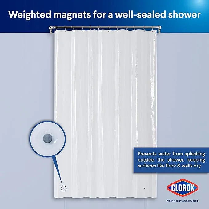 CLOROX Shower Curtain Liner, Premium Medium-Weight Durable Waterproof 6g PEVA for Bathroom with Weighted Magnets, Extra Long 72" x 84", Clear 1 Pack - ModernBath