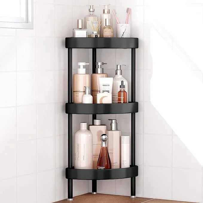 Nieifi Corner Shower Caddy Stand-3 Tier Rustproof Anodized Aluminum Standing Shower Organizer-Shower Caddy Corner-Dual Stability to Anti-Shaking-Height-Adjustable Legs for Uneven Surfaces-Black - ModernBath