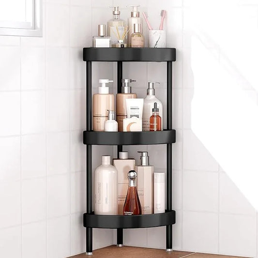 Nieifi Corner Shower Caddy Stand-3 Tier Rustproof Anodized Aluminum Standing Shower Organizer-Shower Caddy Corner-Dual Stability to Anti-Shaking-Height-Adjustable Legs for Uneven Surfaces-Black - ModernBath