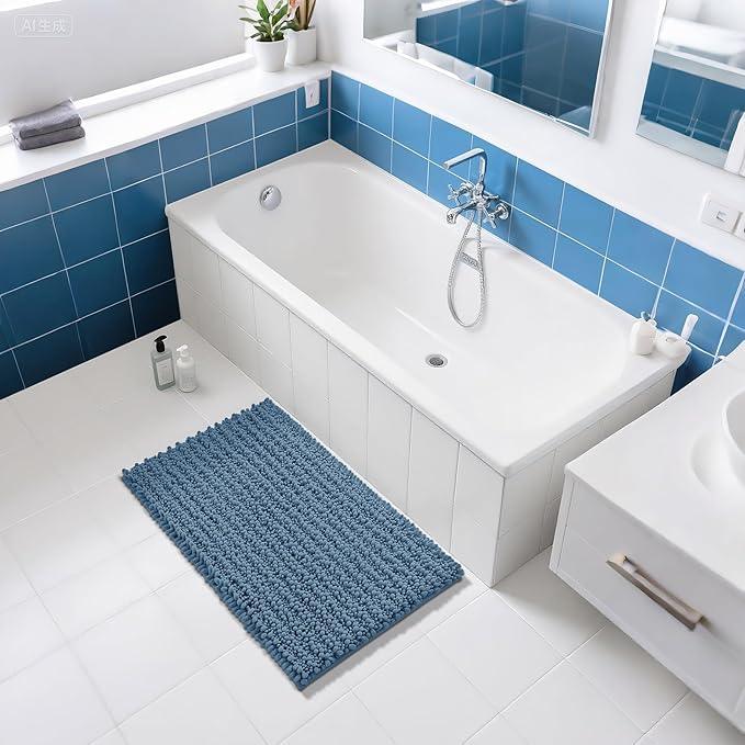 Yimobra Large Bathroom Rugs Non Slip Washable 36x24 Inch - Ultra Soft Absorbent Chenille Bath Mat, Quick Dry Shaggy Floor Carpet for Tub Shower, Denim Blue Home Decor Accessories - ModernBath