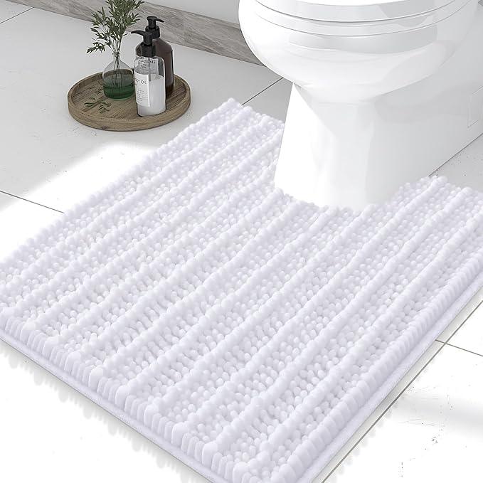 Smiry Bathroom Toilet Rugs U Shaped 24x20, Extra Soft Absorbent Non Slip Rubber Backing Chenille Contour Bath Rugs for Toilet, Machine Washable Contoured Bath Mats, White - ModernBath