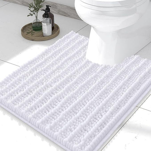 Smiry Bathroom Toilet Rugs U Shaped 24x20, Extra Soft Absorbent Non Slip Rubber Backing Chenille Contour Bath Rugs for Toilet, Machine Washable Contoured Bath Mats, White - ModernBath