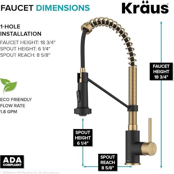 KRAUS Bolden Commercial Style 2-Function Single Handle Pull Down Kitchen Faucet in Brushed Brass/Matte Black, KPF-1610BBMB - ModernBath