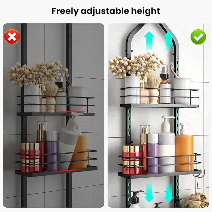 Shower Caddy Hanging (Black), Adjustable Anti-Swing-Over The Shower Head Caddy, 3 Tier Height Bathroom Storage Organizer, Bathroom Shelves Basket Rack, Shower Caddies Rack with Adjustable Soap Basket - ModernBath