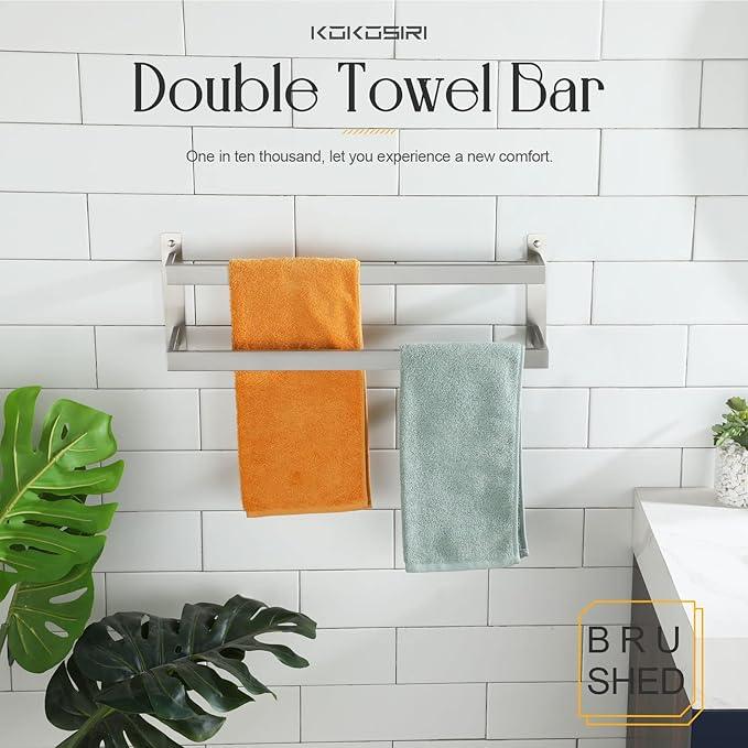 KOKOSIRI Hand Towel Bars Bathroom 2-Tiers Ladder Towel Rails 20 Inches Towel Holders Wall Mounted Towels Shelves Rack Brushed Stainless Steel, B5008BR-L20 - ModernBath