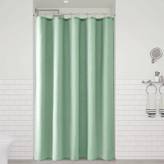 Naturoom Aqua Green 54 Inch Shower Curtain - Stall Narrow Half Linen Ultra Thick Fabric Shower Curtain Set with Hooks, Boho Farmhouse Rustic RV Camper Bath Curtains for Bathroom, 54x78 - ModernBath