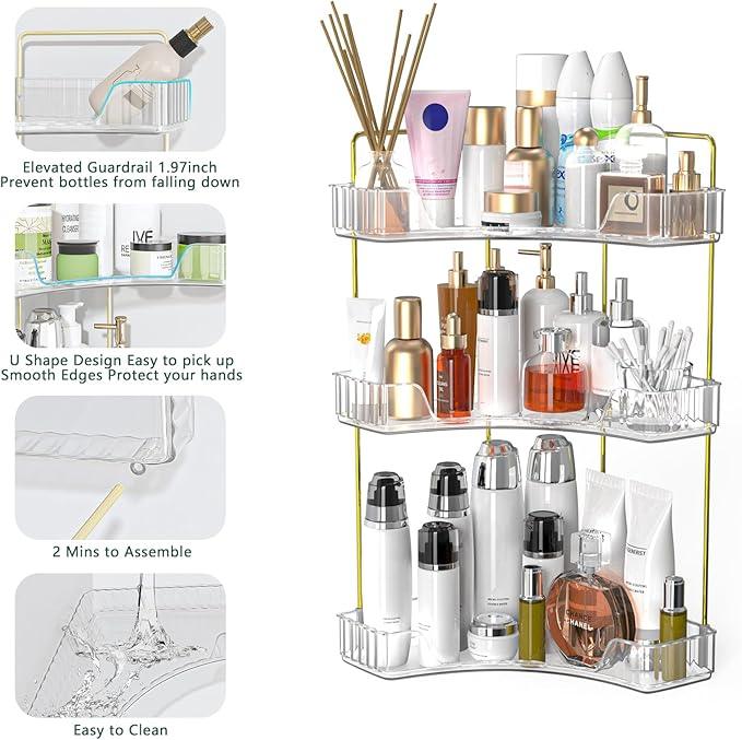 Webetop Corner Bathroom Counter Organizer 3 Tier Bathroom Countertop Organizers Shelf Makeup Organizer for Vanity Perfume Tray for Corner Storage Skincare, Cosmetic, Dresser, Kitchen Spice Rack - ModernBath