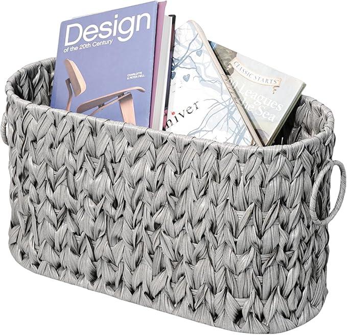 PINXIURY Toilet Paper Storage Basket, Bathroom Toilet Organizer, Woven Toilet Paper Holder for 6 Mega Rolls, basket for toilet paper, Bathroom Storage, Magazine Holder for Office, Bedroom, Light Grey - ModernBath