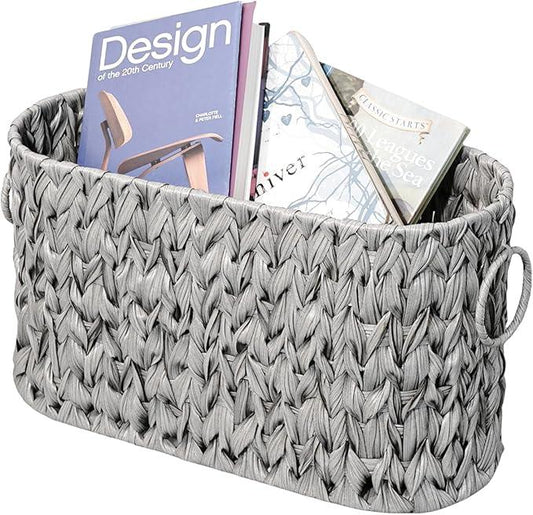 PINXIURY Toilet Paper Storage Basket, Bathroom Toilet Organizer, Woven Toilet Paper Holder for 6 Mega Rolls, basket for toilet paper, Bathroom Storage, Magazine Holder for Office, Bedroom, Light Grey - ModernBath