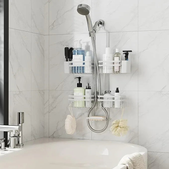 STAHLHEART Shower Caddy Hanging for Bathroom Organizers and Storage - 3-Tier Adjustable Anti-Swing Shower Organizer Hanging with Heavy-Duty Suction Cups, Damage-Free Rustproof (White) - ModernBath