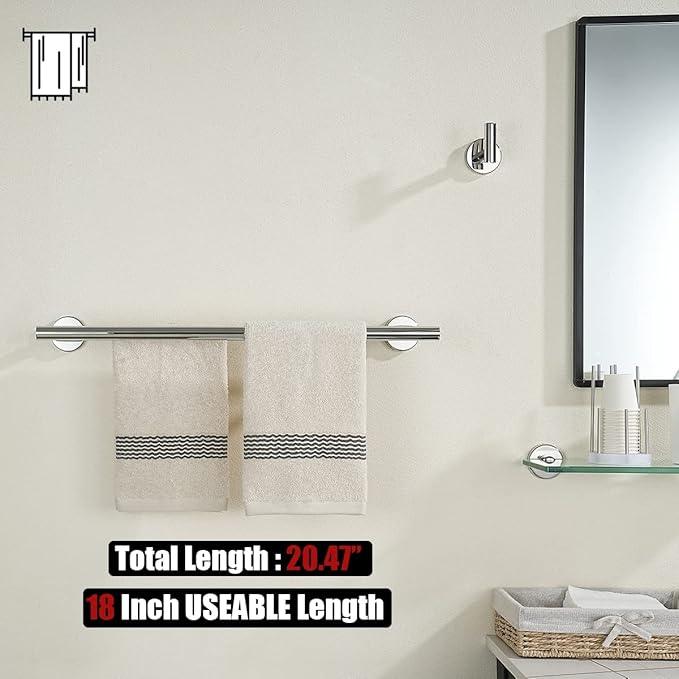 JQK Double Towel Bar Chrome, 20.5 Inch 304 Stainless Steel Thicken 0.8mm Towel Rack Bathroom, Towel Holder Polished Steel Wall Mount, Useable Length 18 Inch 2 Pack, TB100L18-CH-P2 - ModernBath