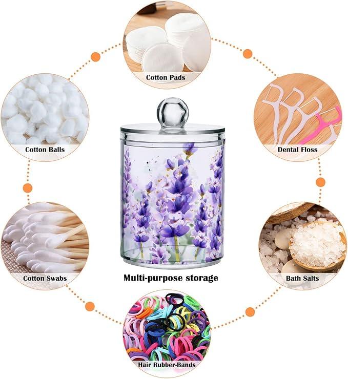 BOENLE 2 Pack Qtip Holder Dispenser Purple Lavender Storage Canister Bathroom Acrylic Plastic Apothecary Jars Vanity Organizer Lid for Cotton Swab/Ball/Pad - ModernBath