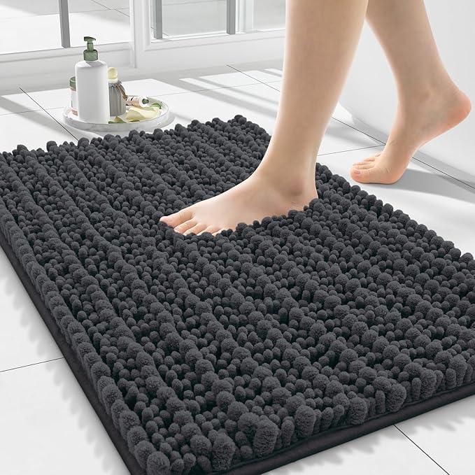Smiry Bathroom Rugs Mat 24x16, Extra Soft Absorbent Chenille Bath Rugs, Non Slip Rubber Backing Machine Washable Quick Dry Bath Mats for Bathroom Floor, Tub, Shower, Home Decor Accessories, Dark Grey - ModernBath