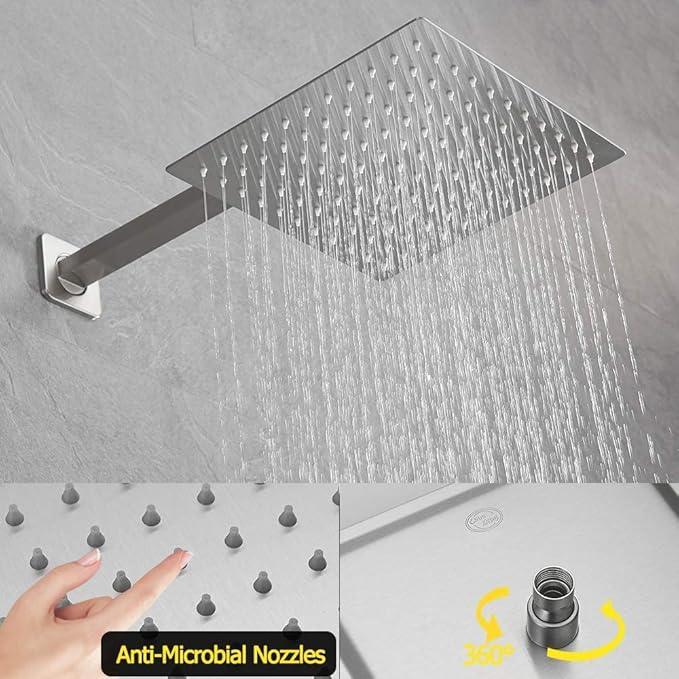 JingGang Brushed Nickel Shower System with Tub Spout Wall Mounted Tub Shower Faucet Set for Bathroom with High Pressure 10" Rain Shower head and Handheld Shower Head Kit - ModernBath