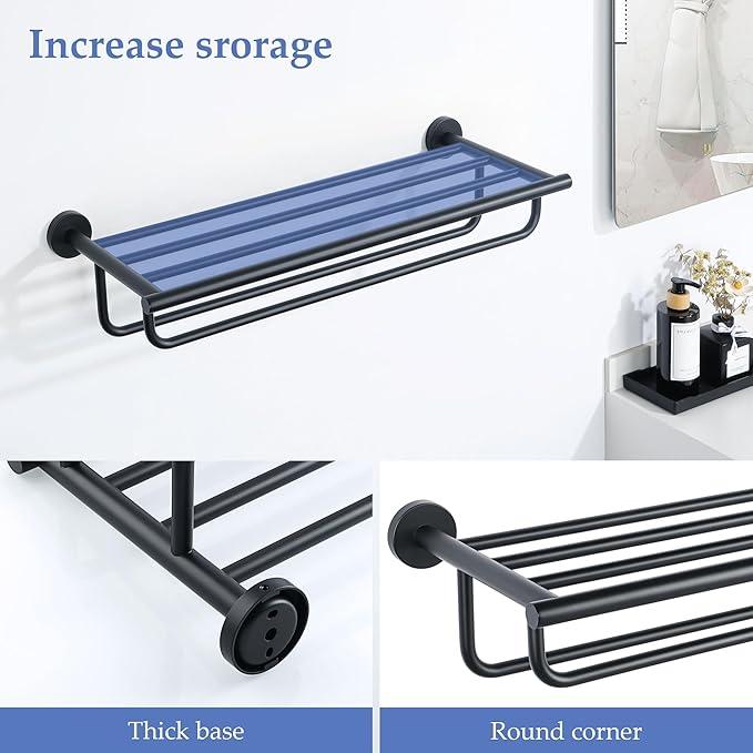 Alise Towel Rack,Towel Holder Towel Shelf with Double Towel Bars for Bathroom Lavatory,24-Inch SUS 304 Stainless Steel Wall Mount Towel Hanger Storage,Matte Black GYT7060-B - ModernBath