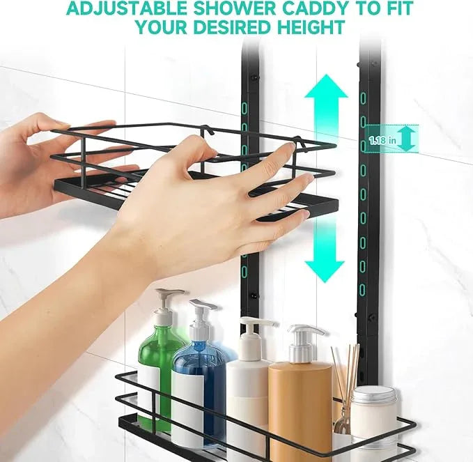 Aquohola Shower Caddy Hanging, Adjustable Anti-Swing-Over The Shower Head Caddy, 3 Tier Height Bathroom Storage Organizer Bathroom Shelves Basket Rack Shower Caddies (3Tier) - ModernBath